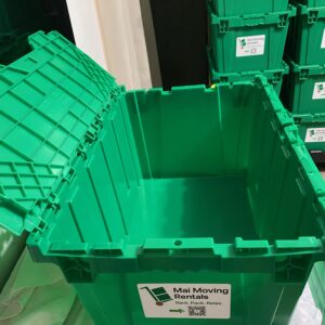 Open reusable condo moving box from Mai Moving Rentals in a Toronto apartment/condo